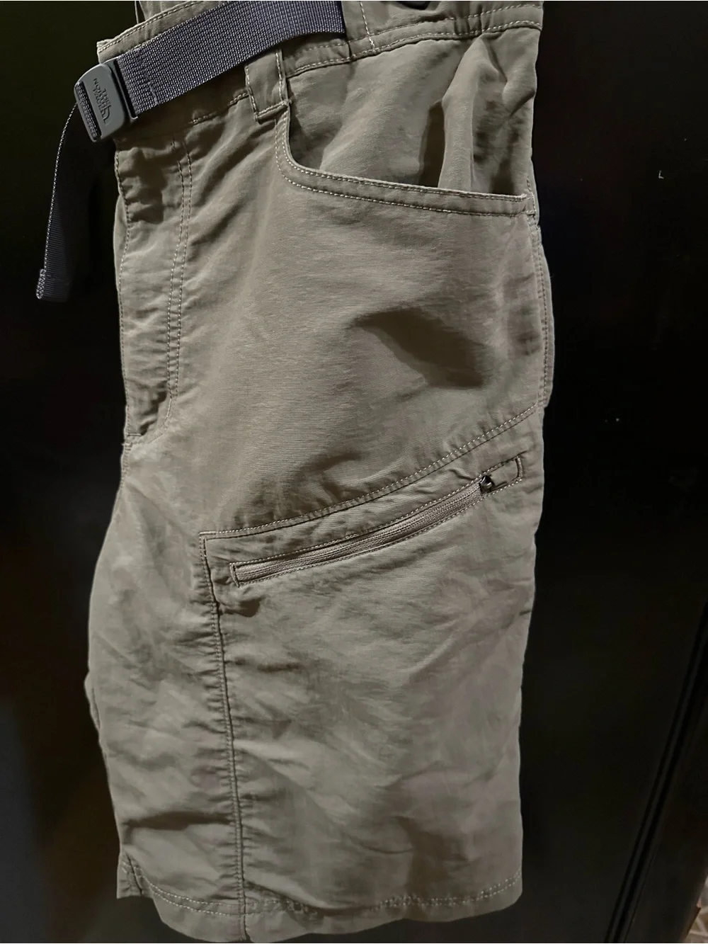 The North Face Mens Medium Paramount Trail Cargo Hiking Shorts Olive Green Belt